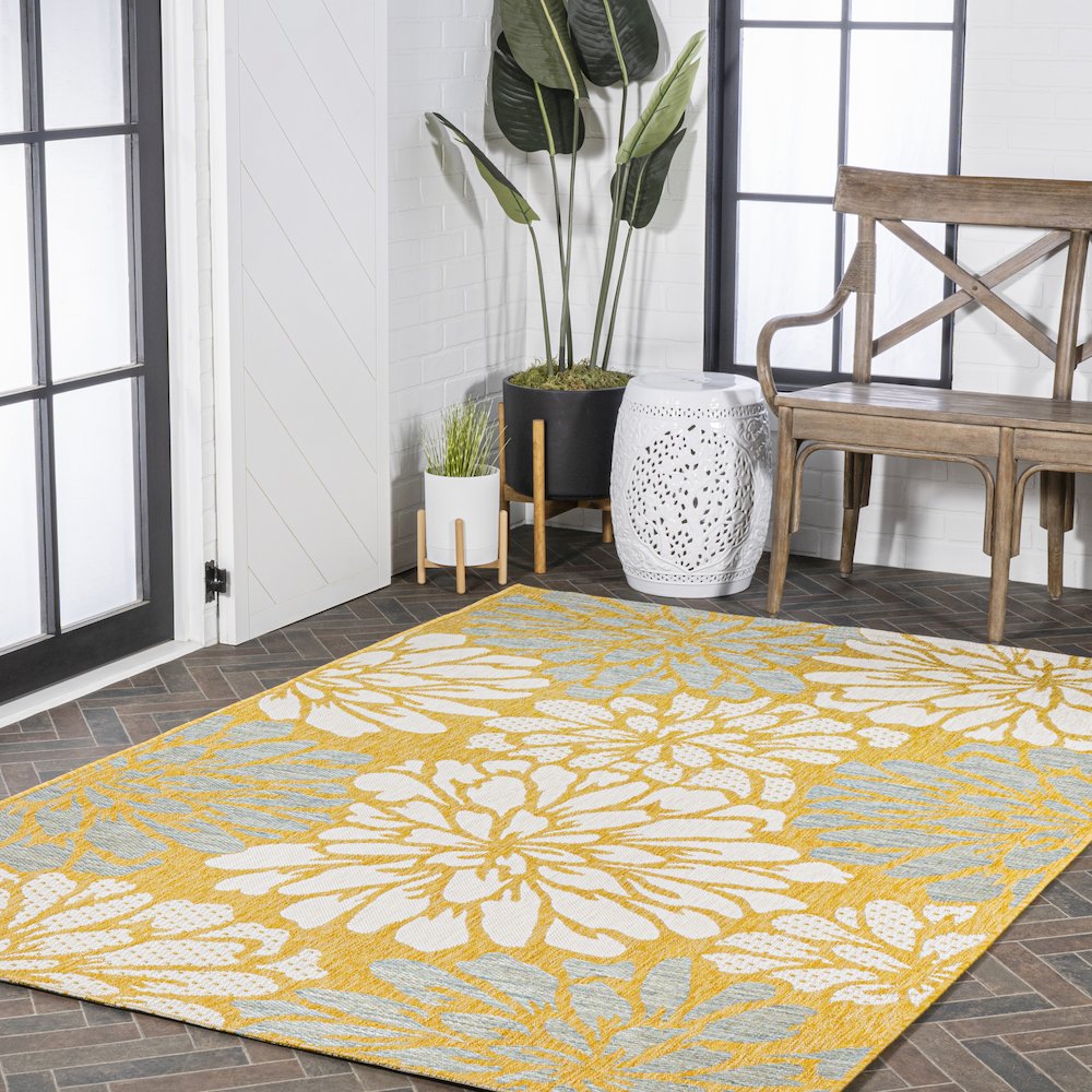 Zinnia Modern Floral Textured Weave Indoor/Outdoor Area Rug. Picture 9