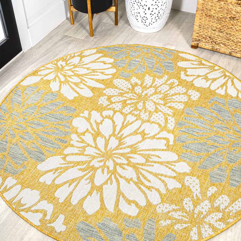 Zinnia Modern Floral Textured Weave Indoor/Outdoor Area Rug. Picture 2