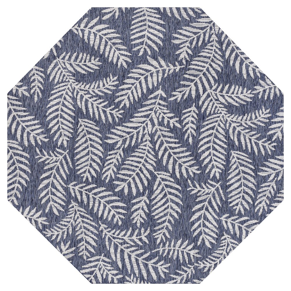 Nevis Palm Frond Navy/Ivory 5' Octagon Indoor/Outdoor Area Rug. Picture 1