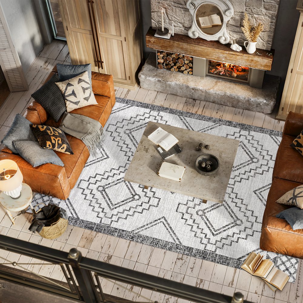 Marokko Diamond Tribal Medallion Indoor/Outdoor Area Rug. Picture 5
