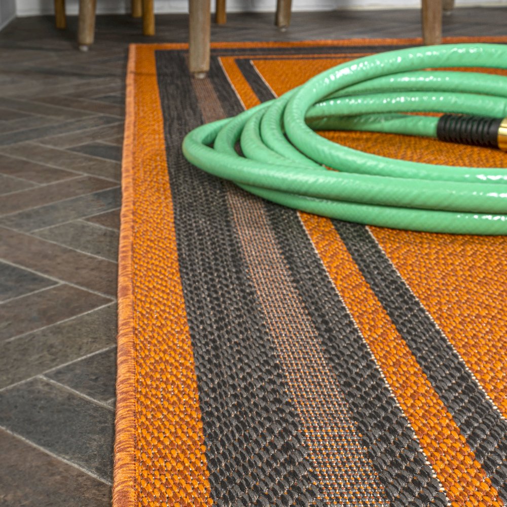 James Modern Border Stripe Indoor/Outdoor Area Rug. Picture 5