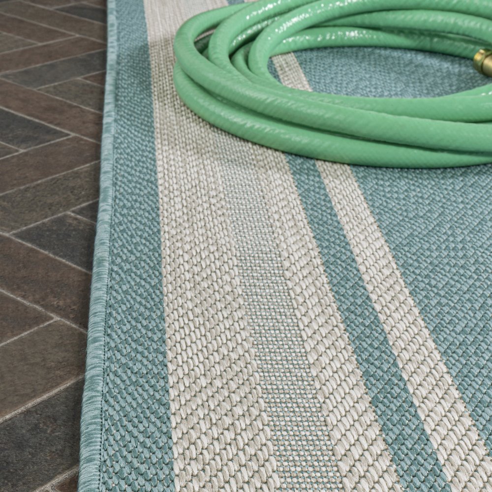 James Modern Border Stripe Indoor/Outdoor Area Rug. Picture 5