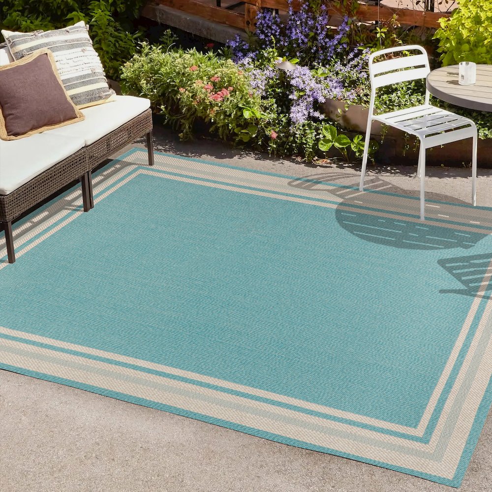 James Modern Border Stripe Indoor/Outdoor Area Rug. Picture 6