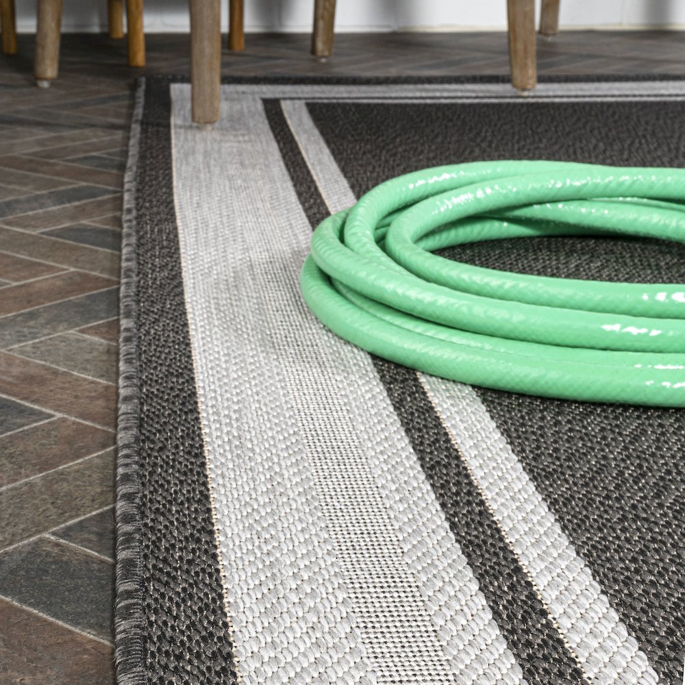 James Modern Border Stripe Indoor/Outdoor Area Rug. Picture 5