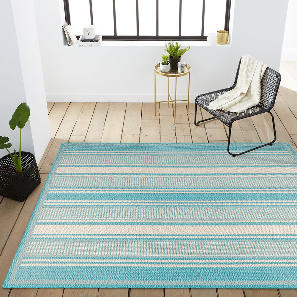 Haynes Modern Double Stripe Indoor/Outdoor Area Rug. Picture 14