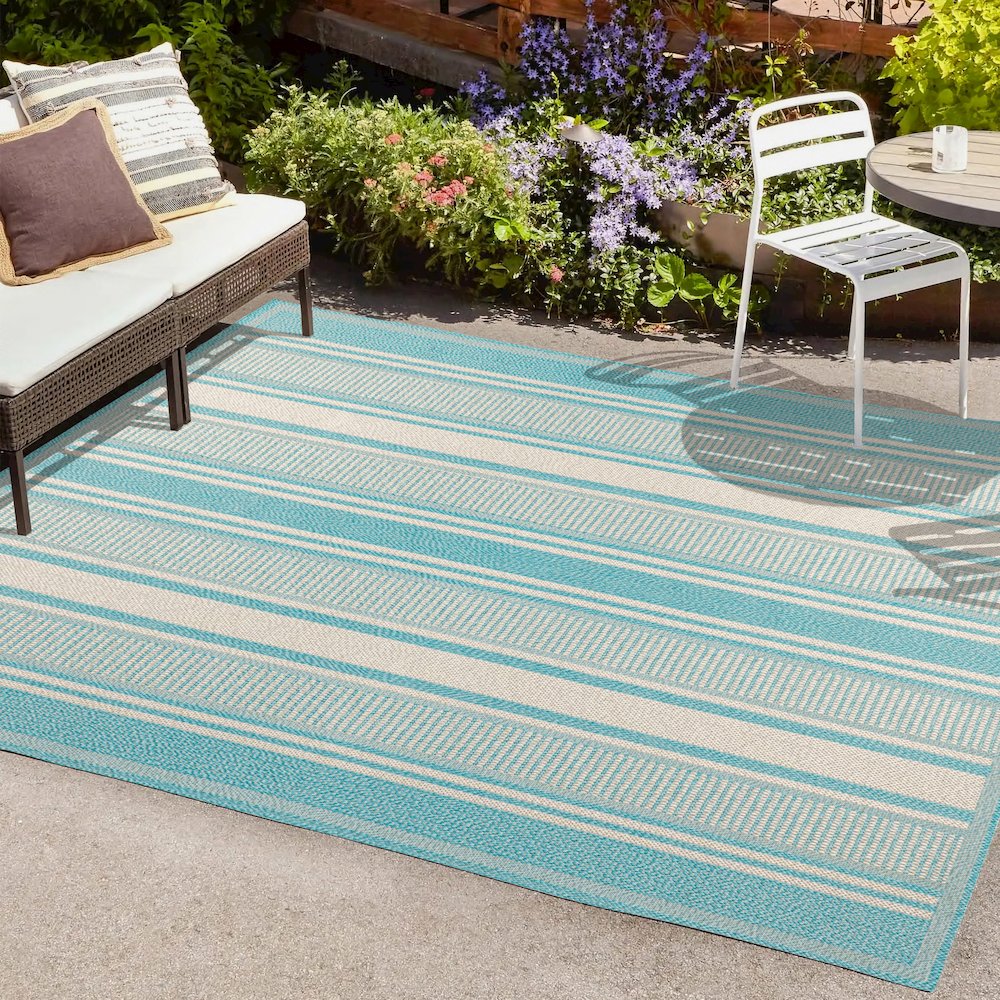 Haynes Modern Double Stripe Indoor/Outdoor Area Rug. Picture 6