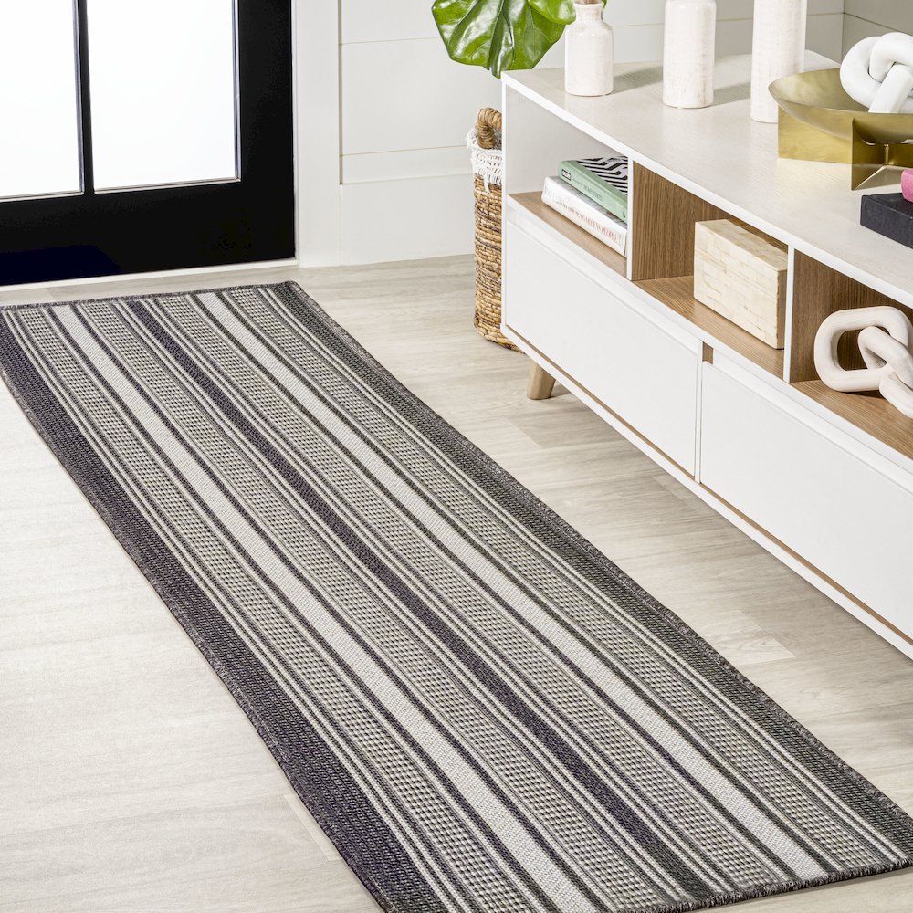 Haynes Modern Double Stripe Indoor/Outdoor Area Rug. Picture 2