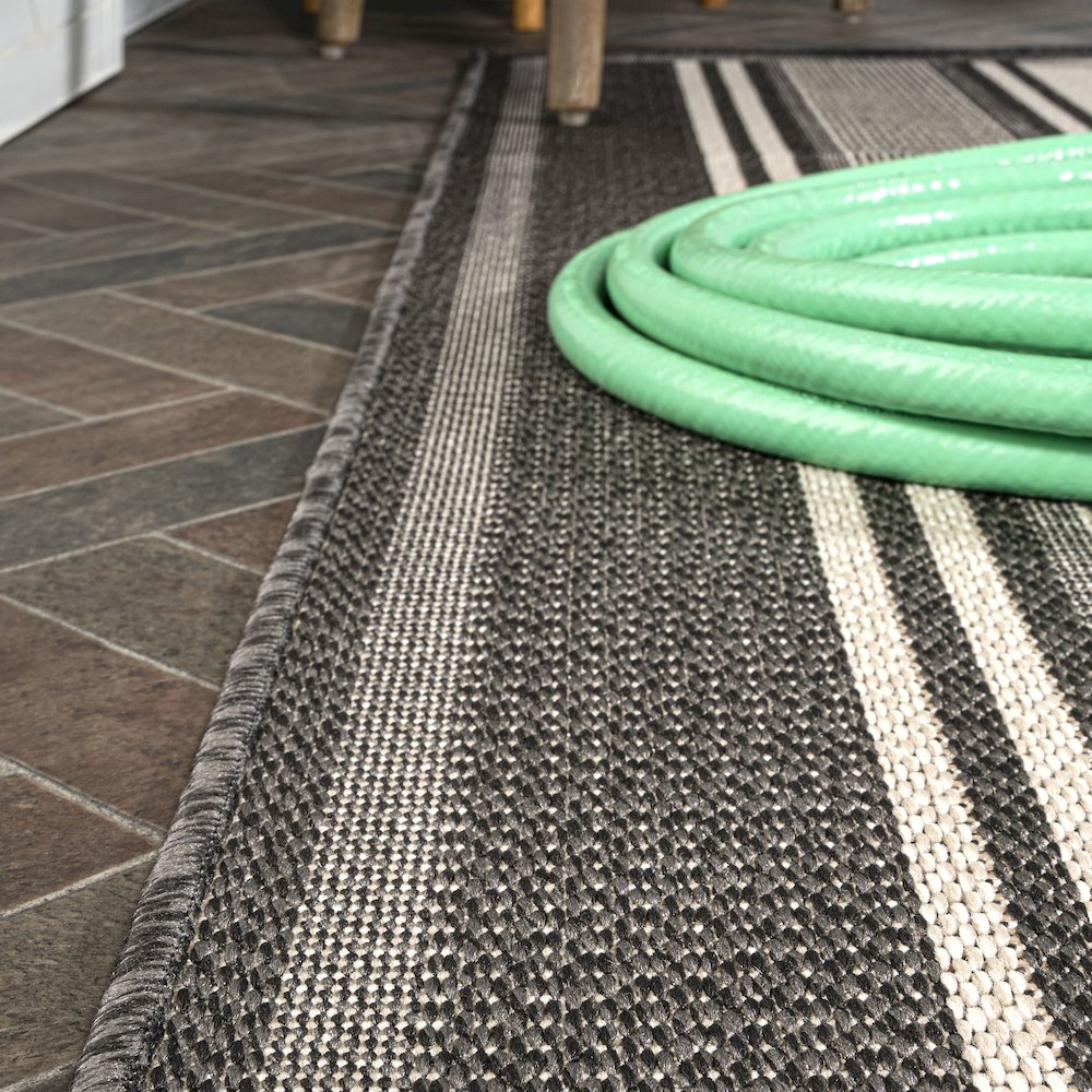 Haynes Modern Double Stripe Indoor/Outdoor Area Rug. Picture 5