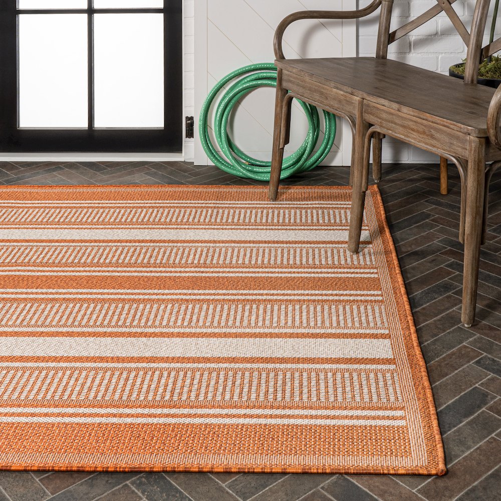Haynes Modern Double Stripe Indoor/Outdoor Area Rug. Picture 7