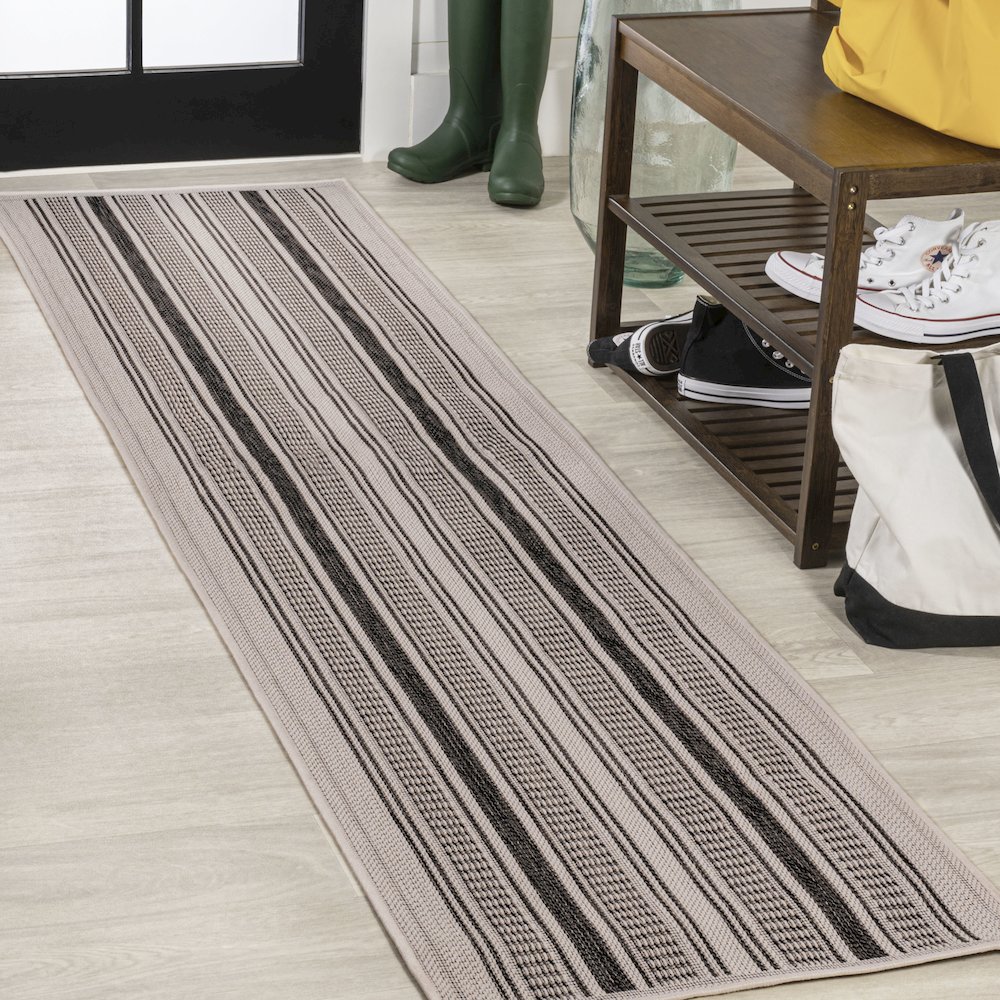 Haynes Modern Double Stripe Indoor/Outdoor Area Rug. Picture 2