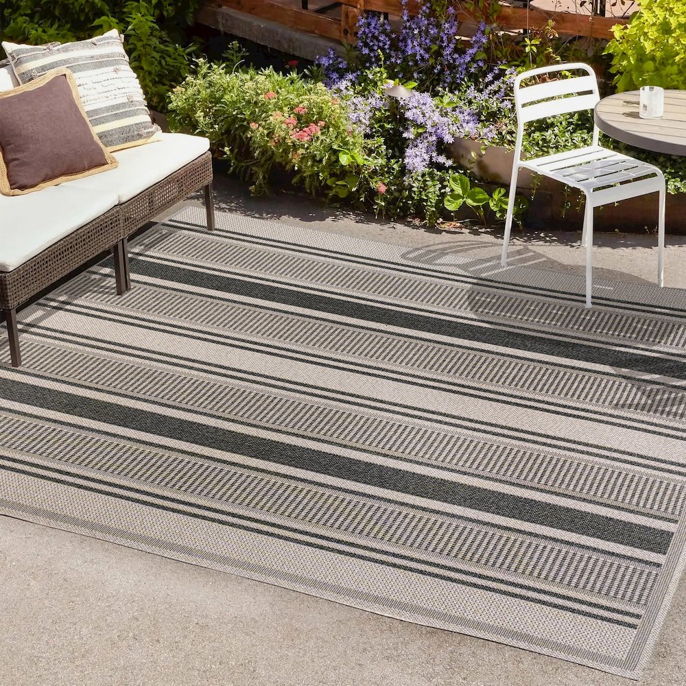 Haynes Modern Double Stripe Indoor/Outdoor Area Rug. Picture 6