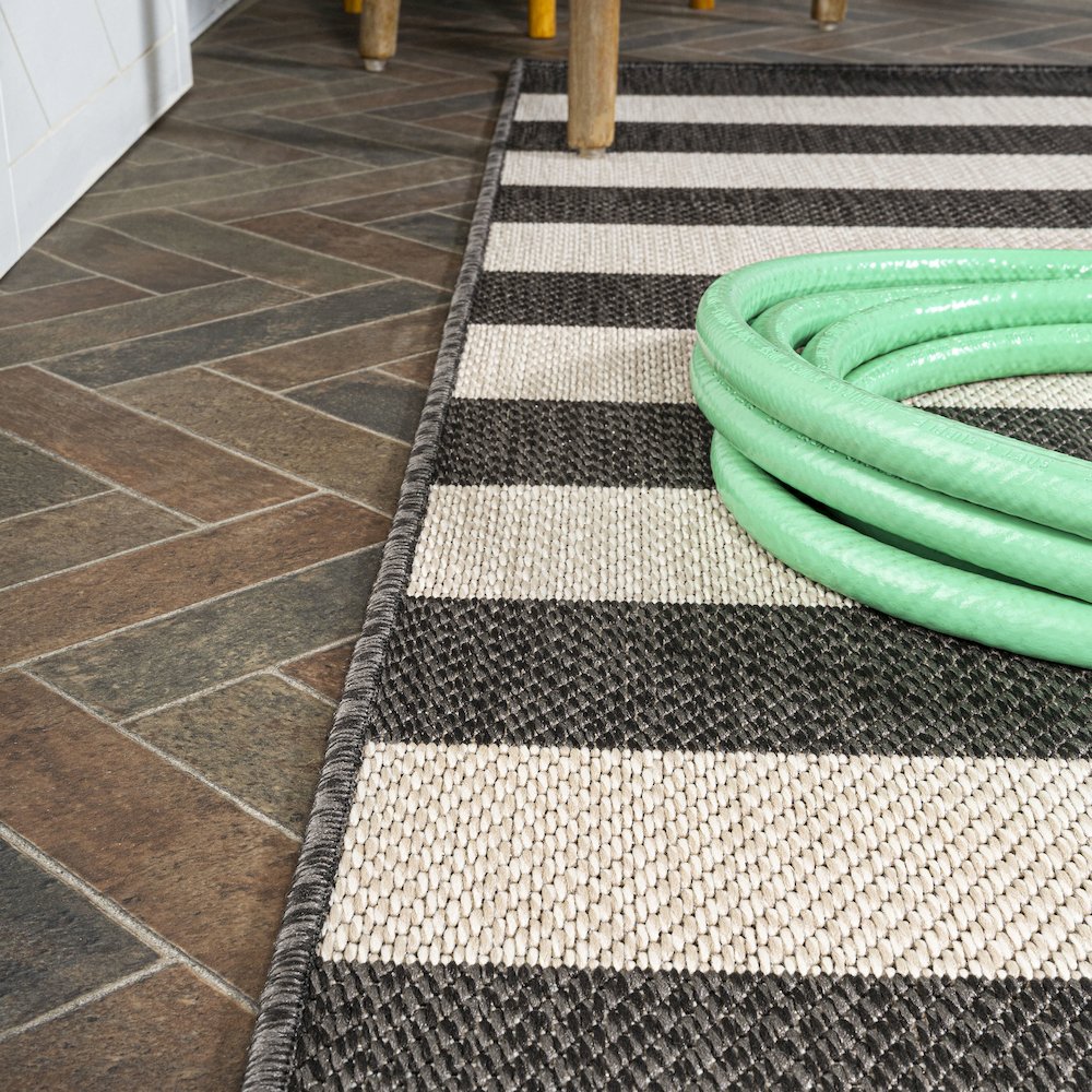 Negril Two Tone Wide Stripe Indoor/Outdoor Area Rug. Picture 5