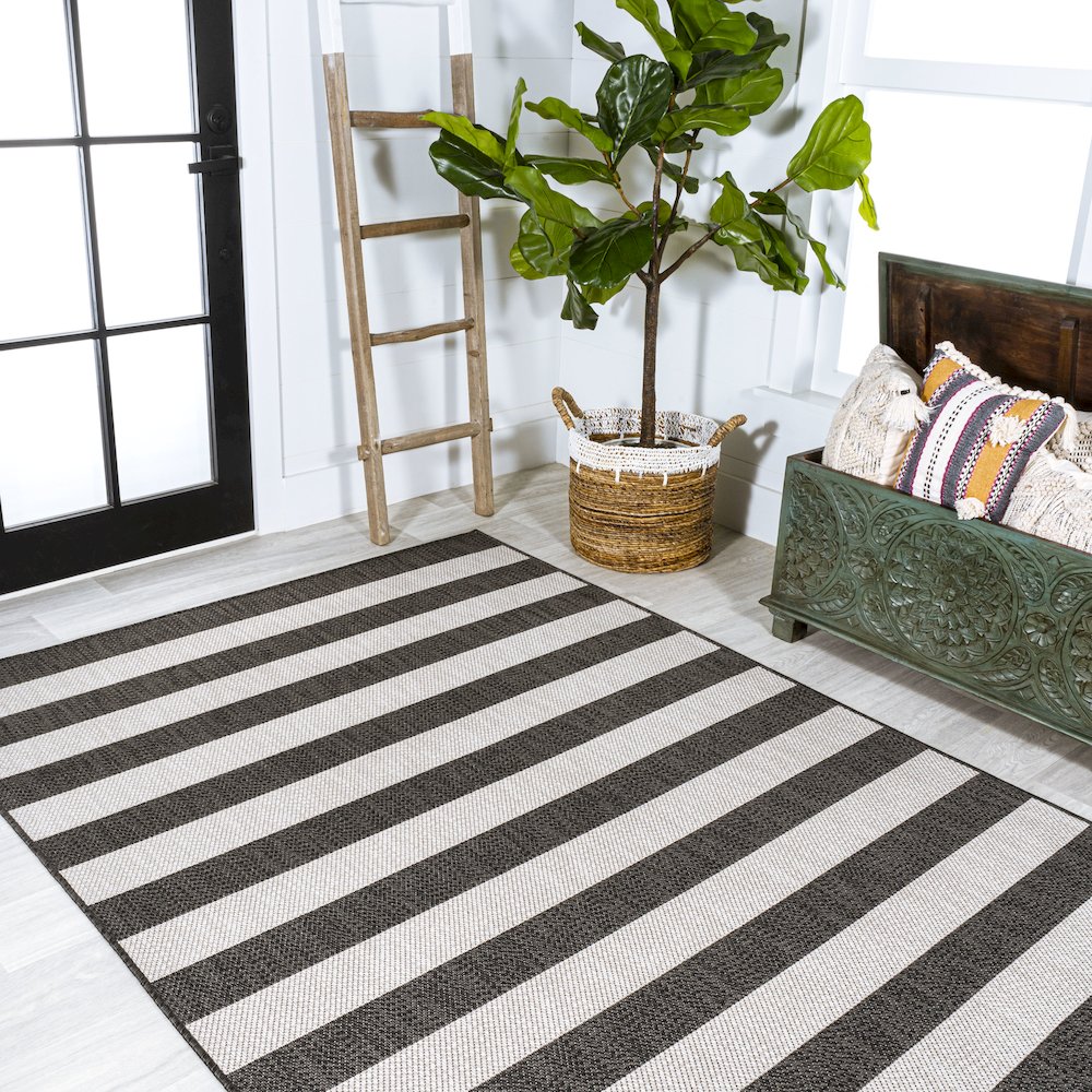 Negril Two Tone Wide Stripe Indoor/Outdoor Area Rug. Picture 4