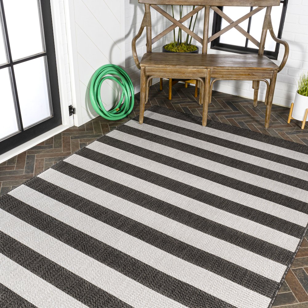 Negril Two Tone Wide Stripe Indoor/Outdoor Area Rug. Picture 8