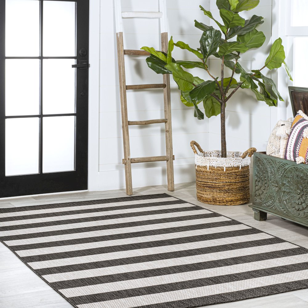 Negril Two Tone Wide Stripe Indoor/Outdoor Area Rug. Picture 5