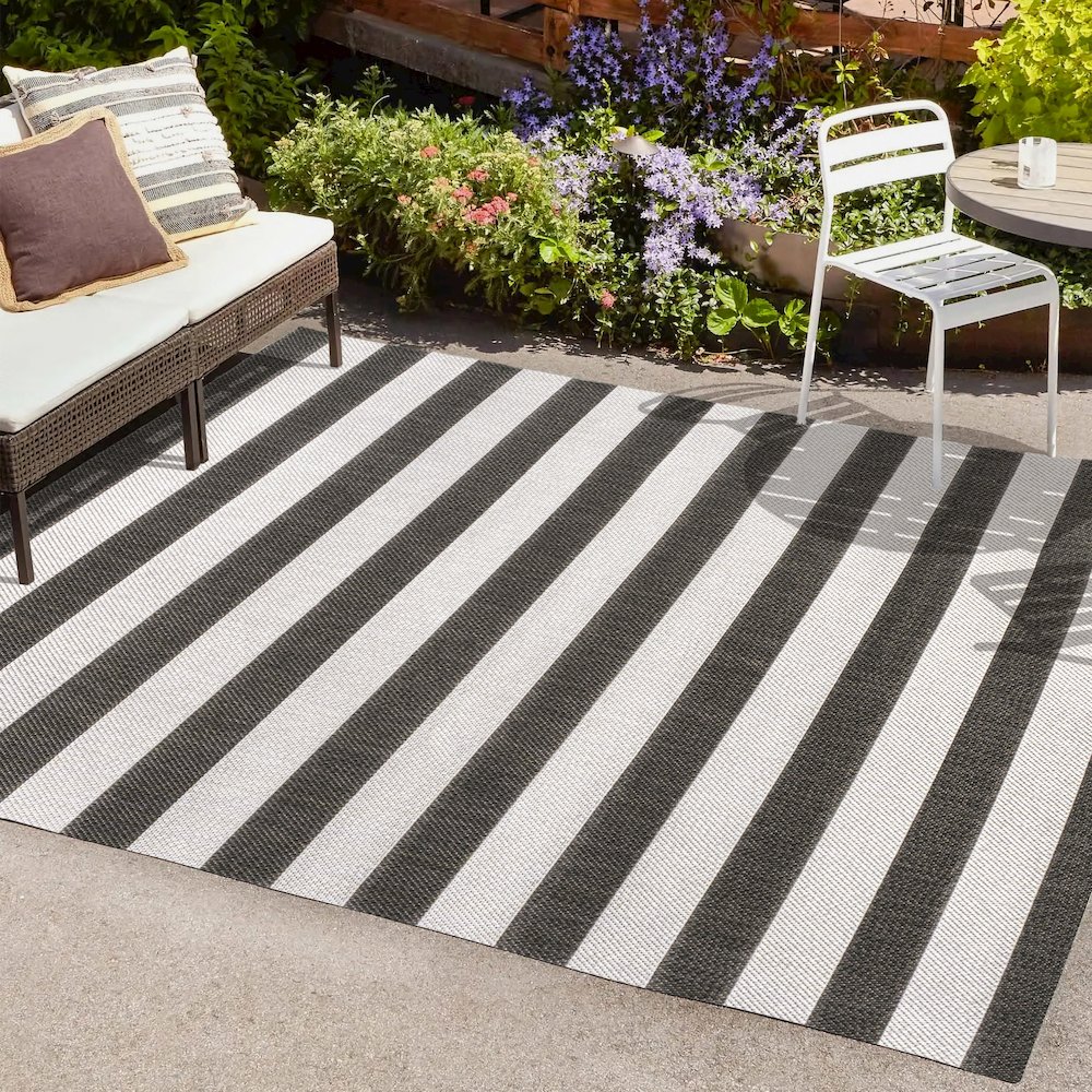 Negril Two Tone Wide Stripe Indoor/Outdoor Area Rug. Picture 6