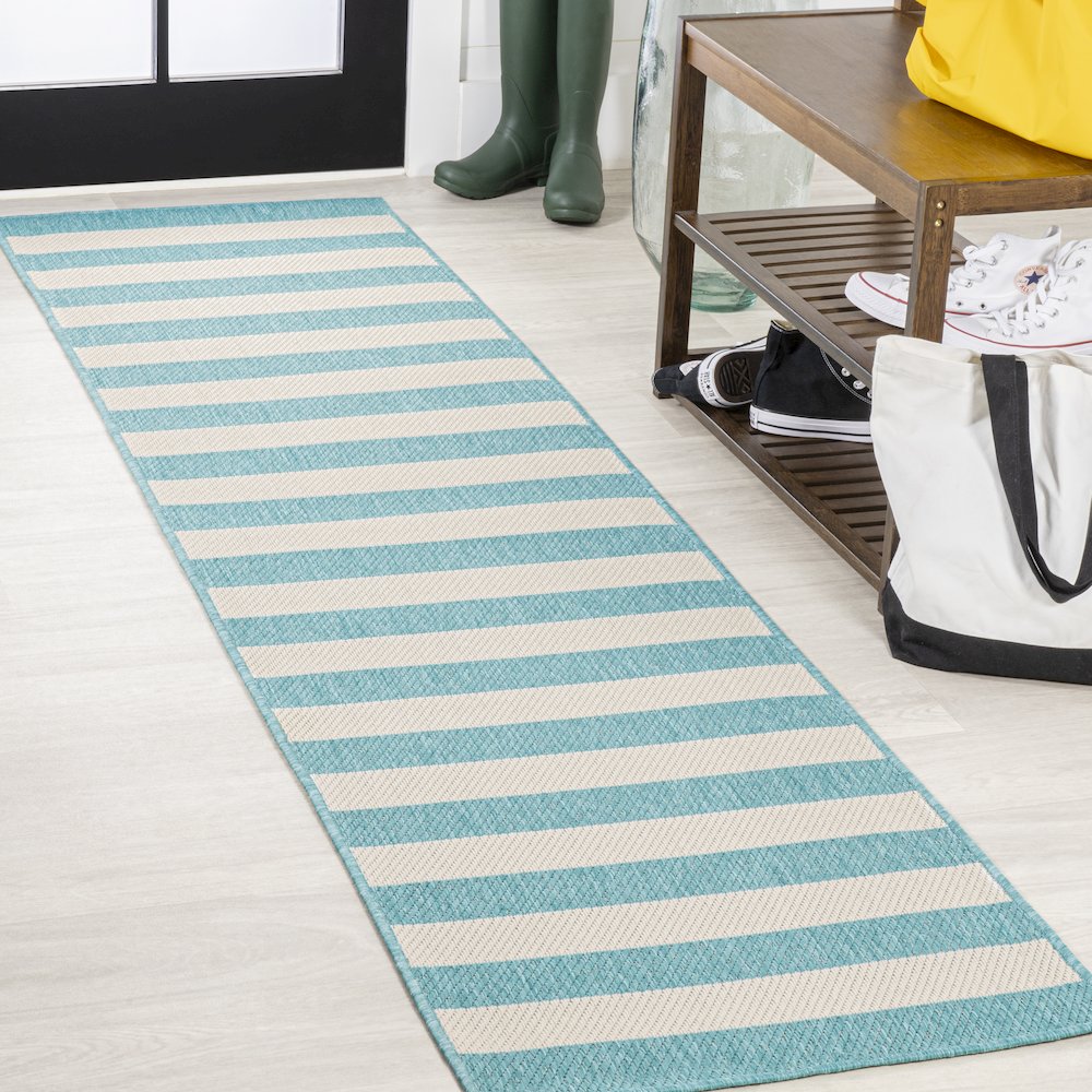 Negril Two Tone Wide Stripe Indoor/Outdoor Area Rug. Picture 2
