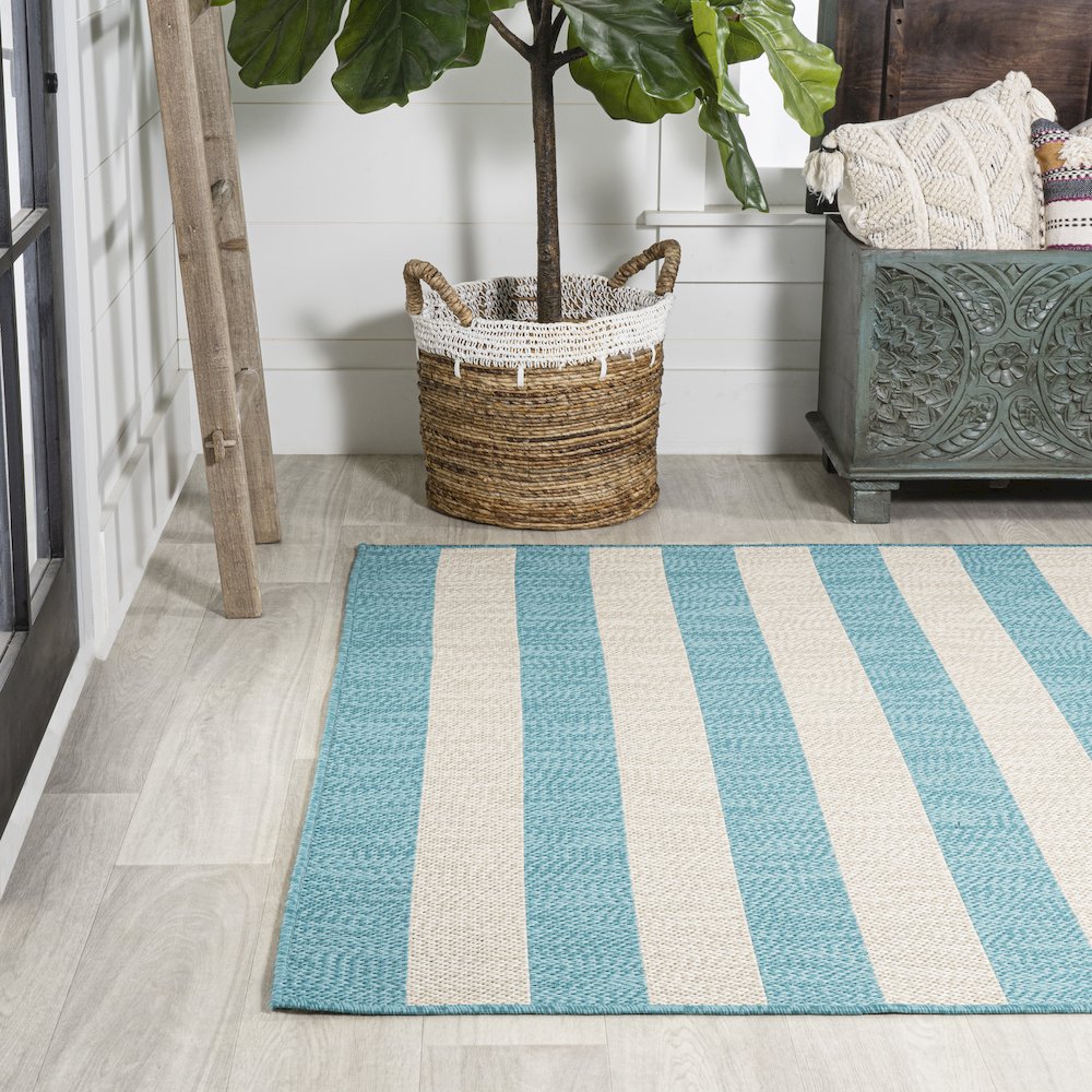 Negril Two Tone Wide Stripe Indoor/Outdoor Area Rug. Picture 3