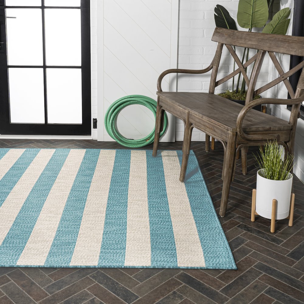 Negril Two Tone Wide Stripe Indoor/Outdoor Area Rug. Picture 7