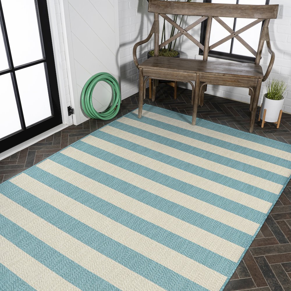 Negril Two Tone Wide Stripe Indoor/Outdoor Area Rug. Picture 8