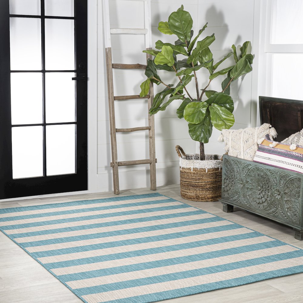 Negril Two Tone Wide Stripe Indoor/Outdoor Area Rug. Picture 5