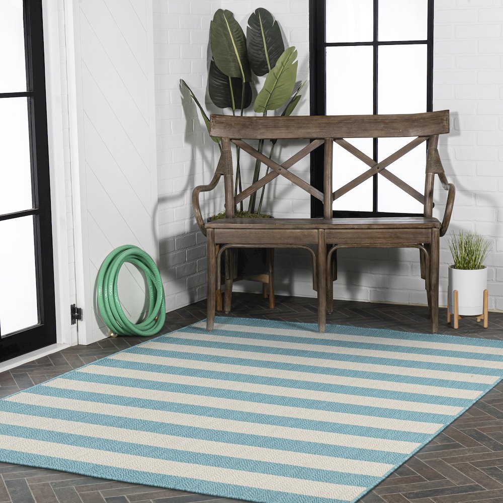 Negril Two Tone Wide Stripe Indoor/Outdoor Area Rug. Picture 9
