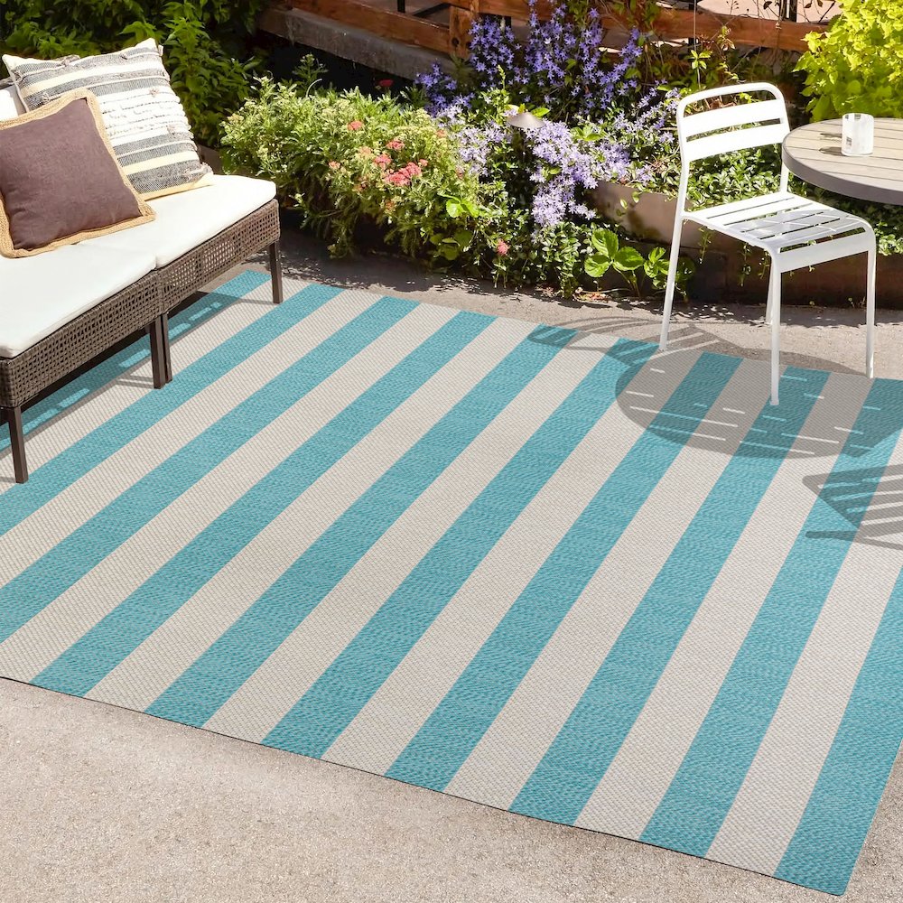 Negril Two Tone Wide Stripe Indoor/Outdoor Area Rug. Picture 6