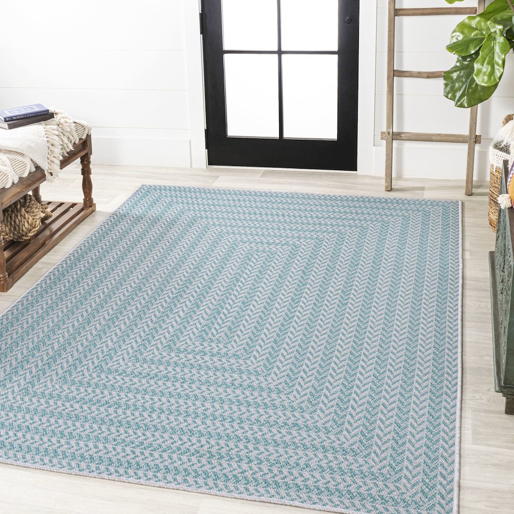 Chevron Modern Concentric Squares Indoor/Outdoor Area Rug. Picture 2