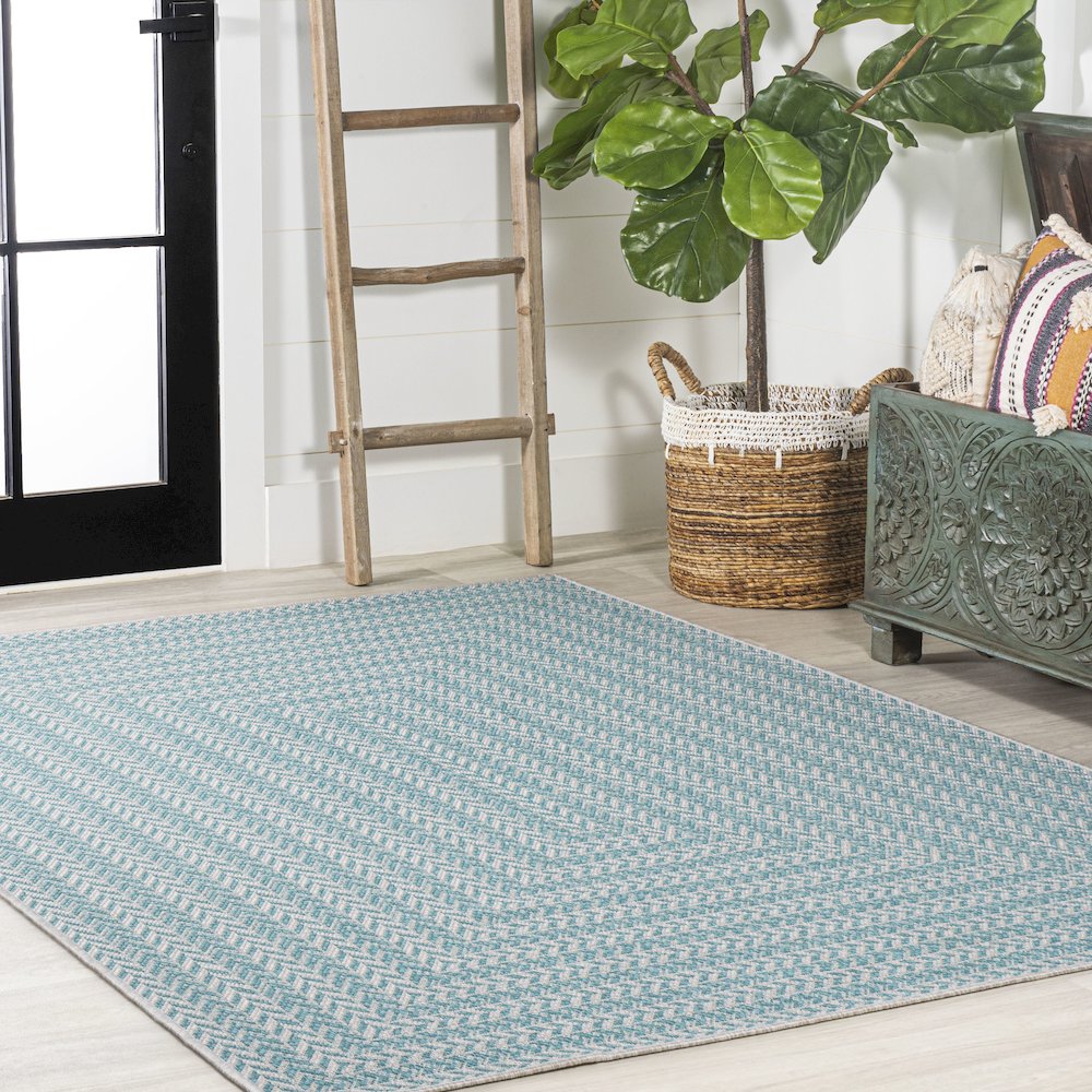 Chevron Modern Concentric Squares Indoor/Outdoor Area Rug. Picture 5