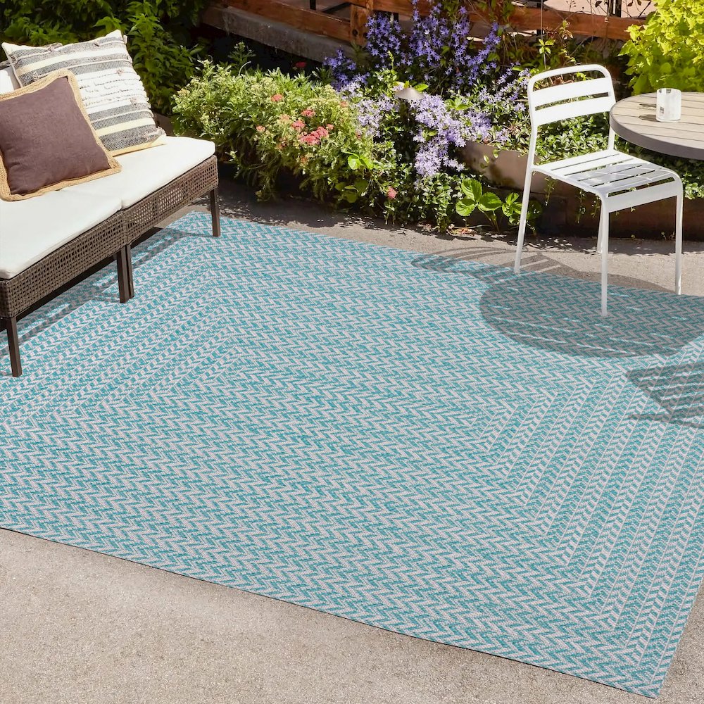 Chevron Modern Concentric Squares Indoor/Outdoor Area Rug. Picture 6