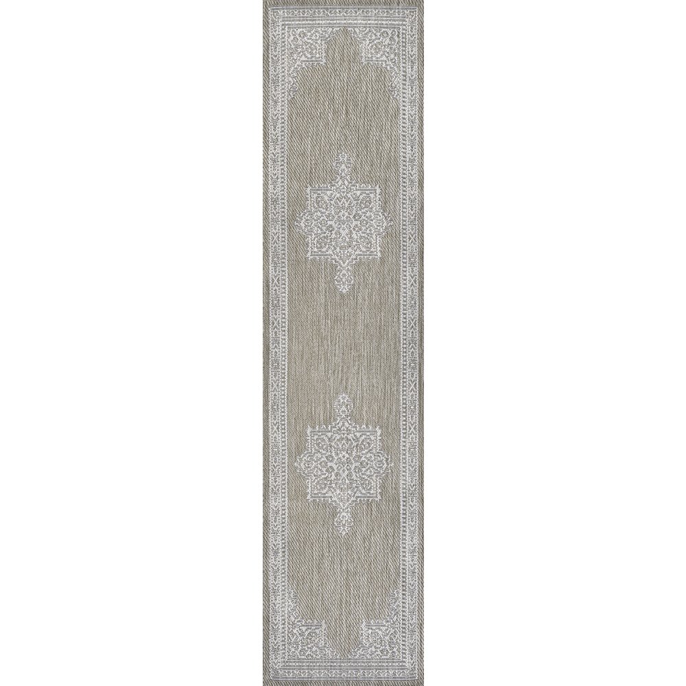 Vintage Casual Medallion Beige/Cream 2 ft. x 8 ft. Indoor/Outdoor Runner Rug. Picture 1