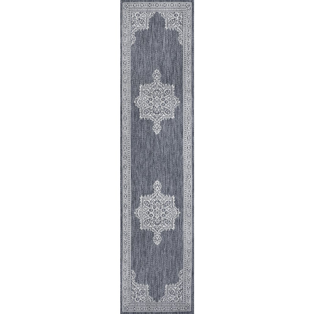 Vintage Casual Medallion Blue/Cream 2 ft. x 8 ft. Indoor/Outdoor Runner Rug. Picture 1