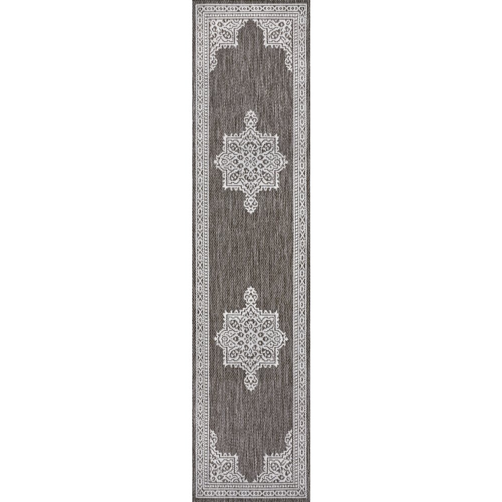 Casual Medallion Light Brown/Cream 2 ft. x 8 ft. Indoor/Outdoor Runner Rug. Picture 1