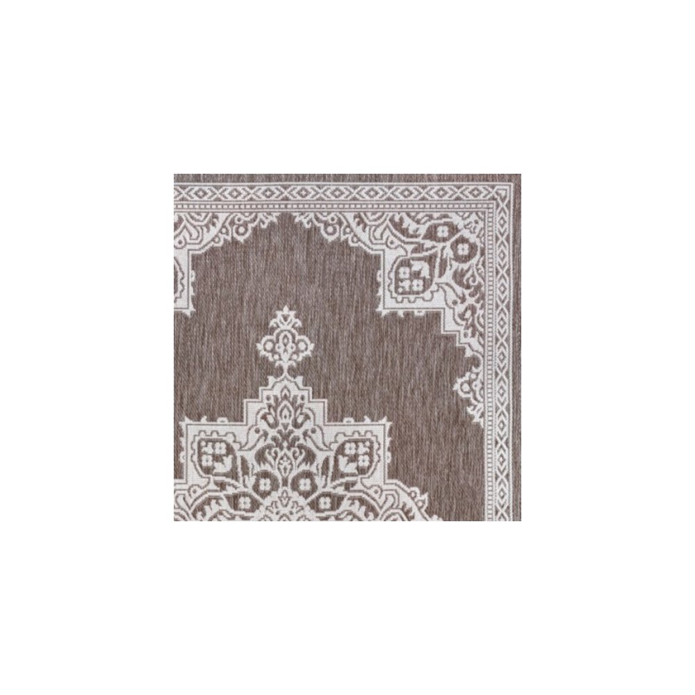 Casual Medallion Light Brown/Cream 2 ft. x 8 ft. Indoor/Outdoor Runner Rug. Picture 8