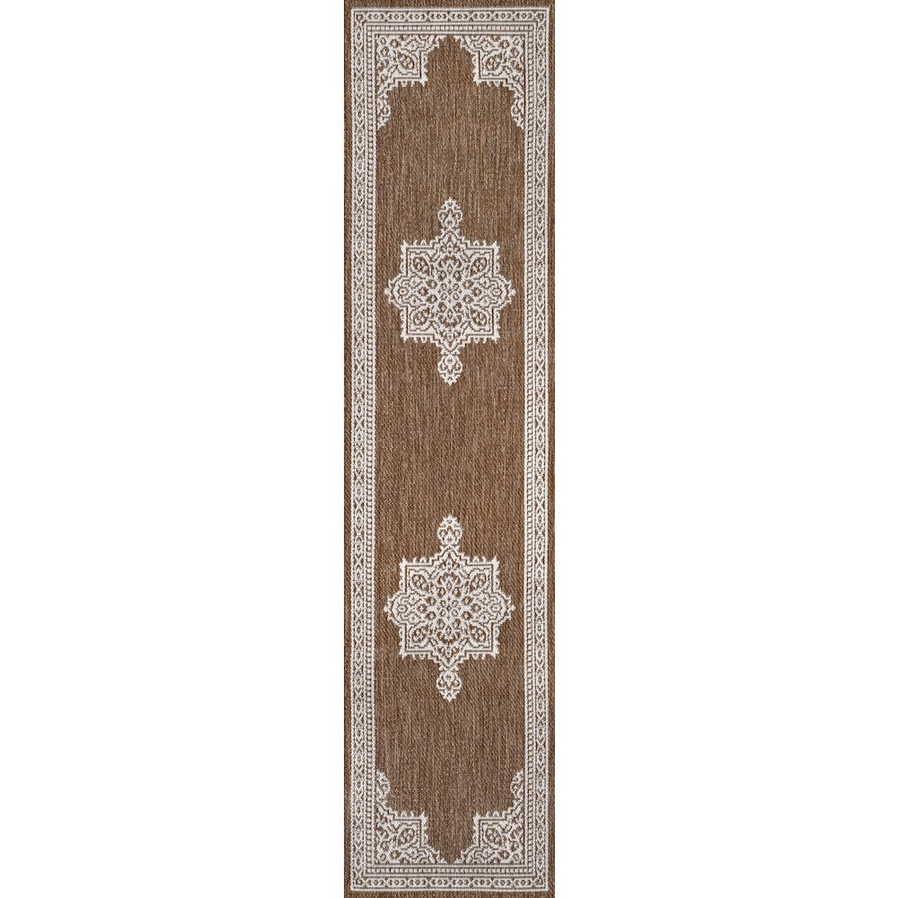 Vintage Casual Medallion Terra/Cream 2 ft. x 8 ft. Indoor/Outdoor Runner Rug. Picture 1