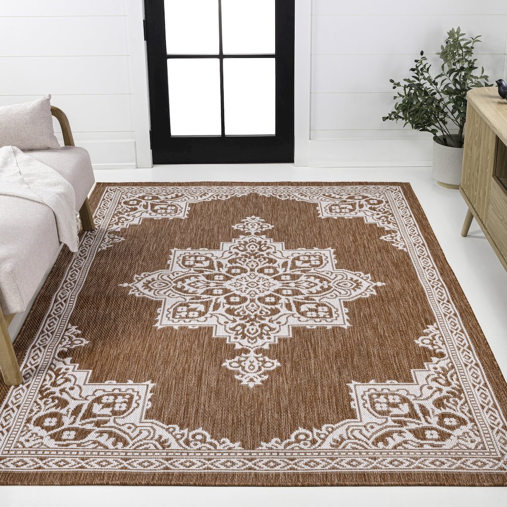 Arden Vintage Casual Medallion Terra/Cream 3 ft. x 5 ft. Indoor/Outdoor Area Rug. Picture 2
