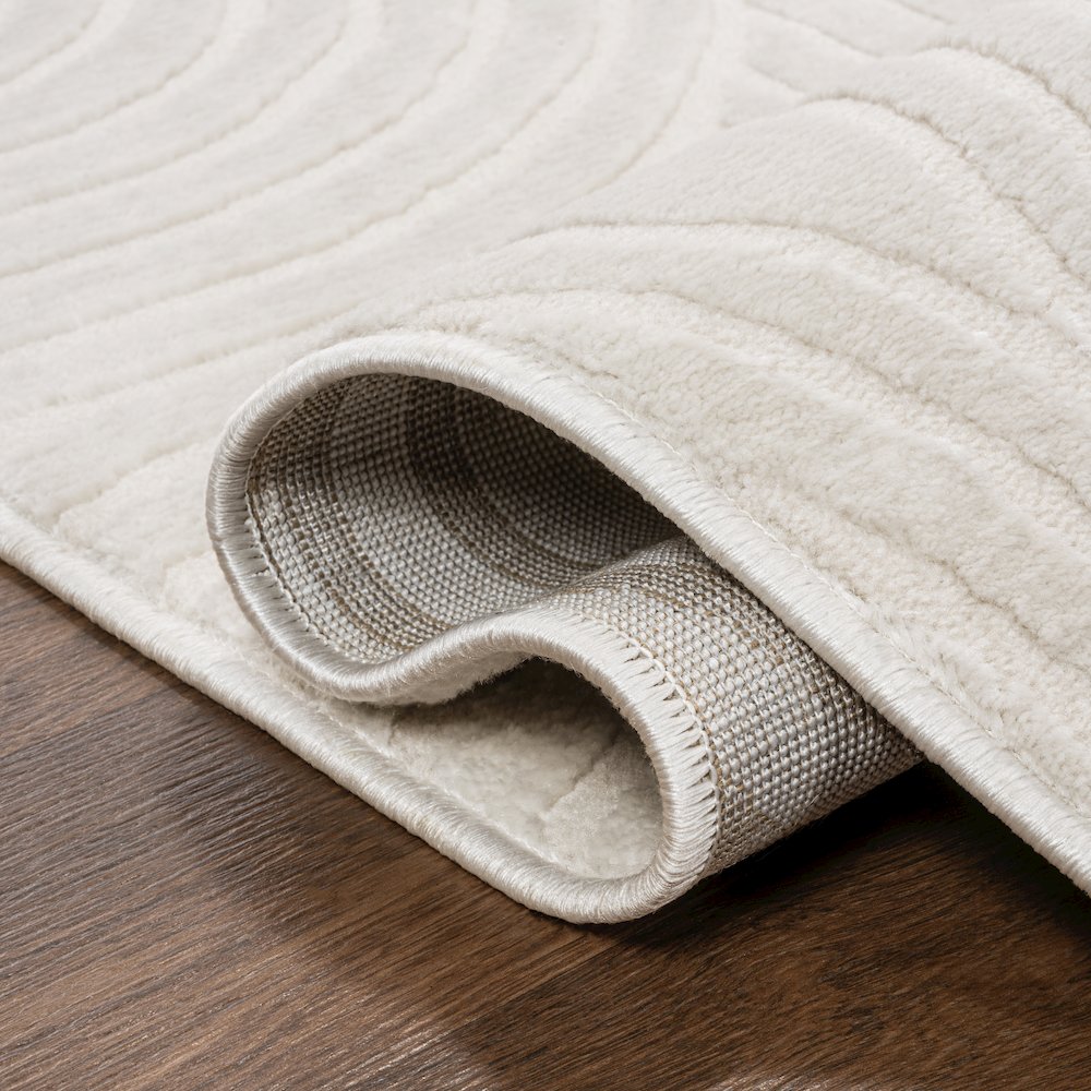 Ariana Midcentury Art Deco Striped Arches Two-Tone High-Low Area Rug. Picture 3