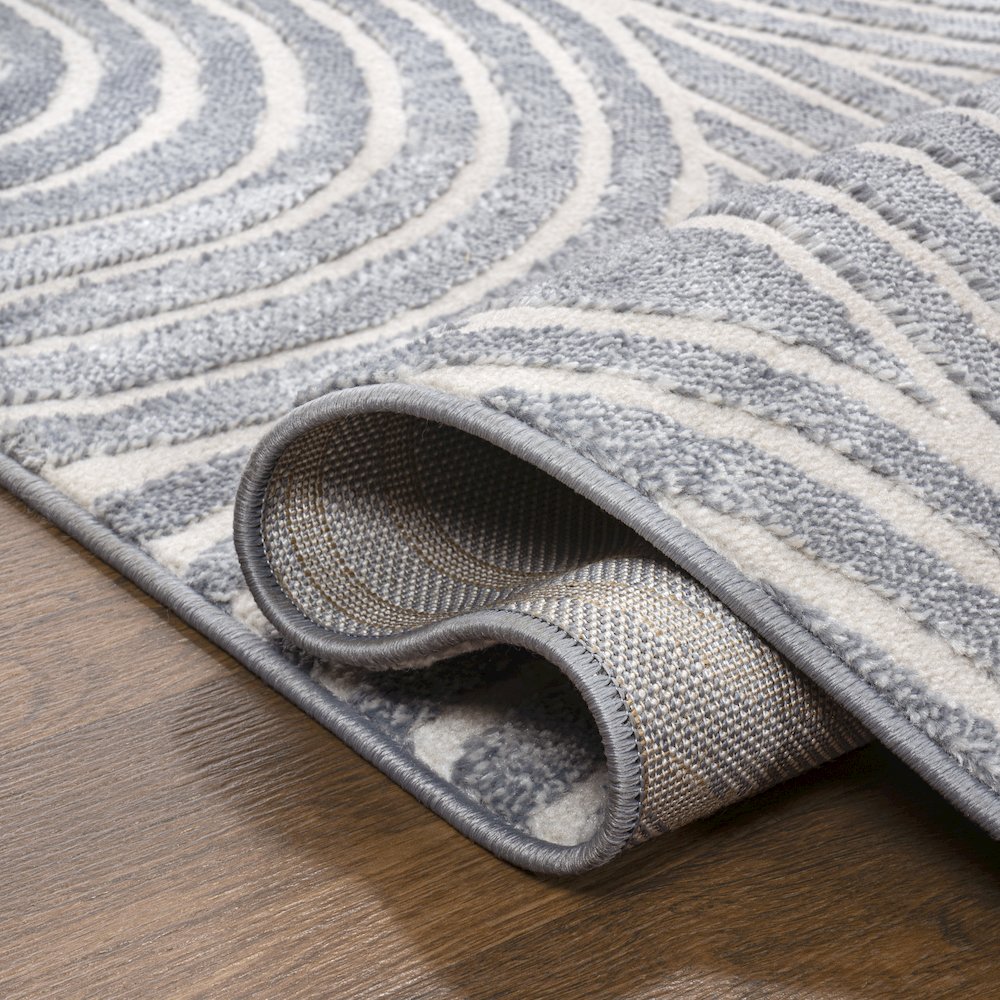 Ariana Midcentury Art Deco Striped Arches Two-Tone High-Low Area Rug. Picture 3