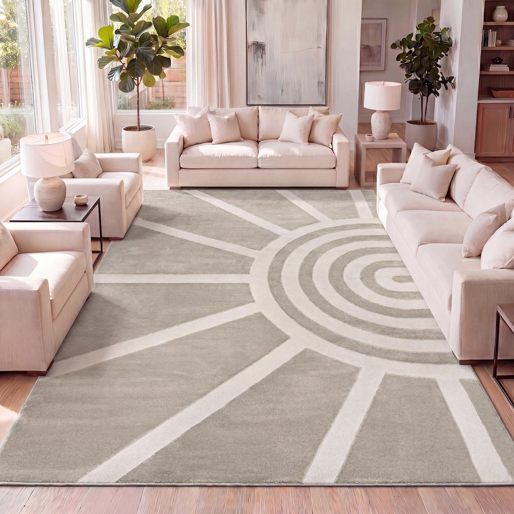Aelius Midcentury Scandinavian Abstract Sun Two-Tone High-Low Area Rug. Picture 5