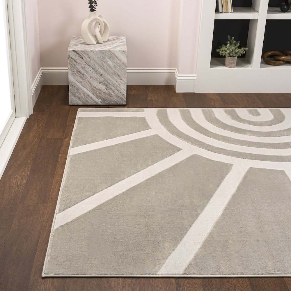Aelius Midcentury Scandinavian Abstract Sun Two-Tone High-Low Area Rug. Picture 2