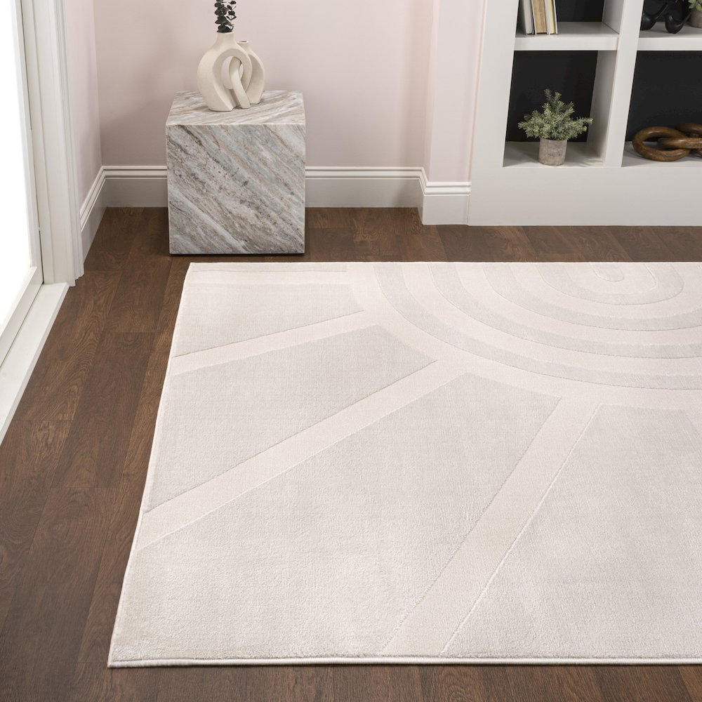 Aelius Midcentury Scandinavian Abstract Sun Two-Tone High-Low Area Rug. Picture 2