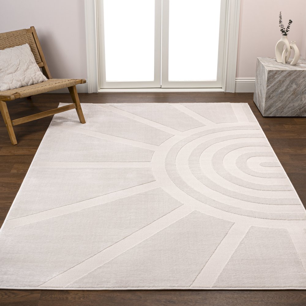 Aelius Midcentury Scandinavian Abstract Sun Two-Tone High-Low Area Rug. Picture 1