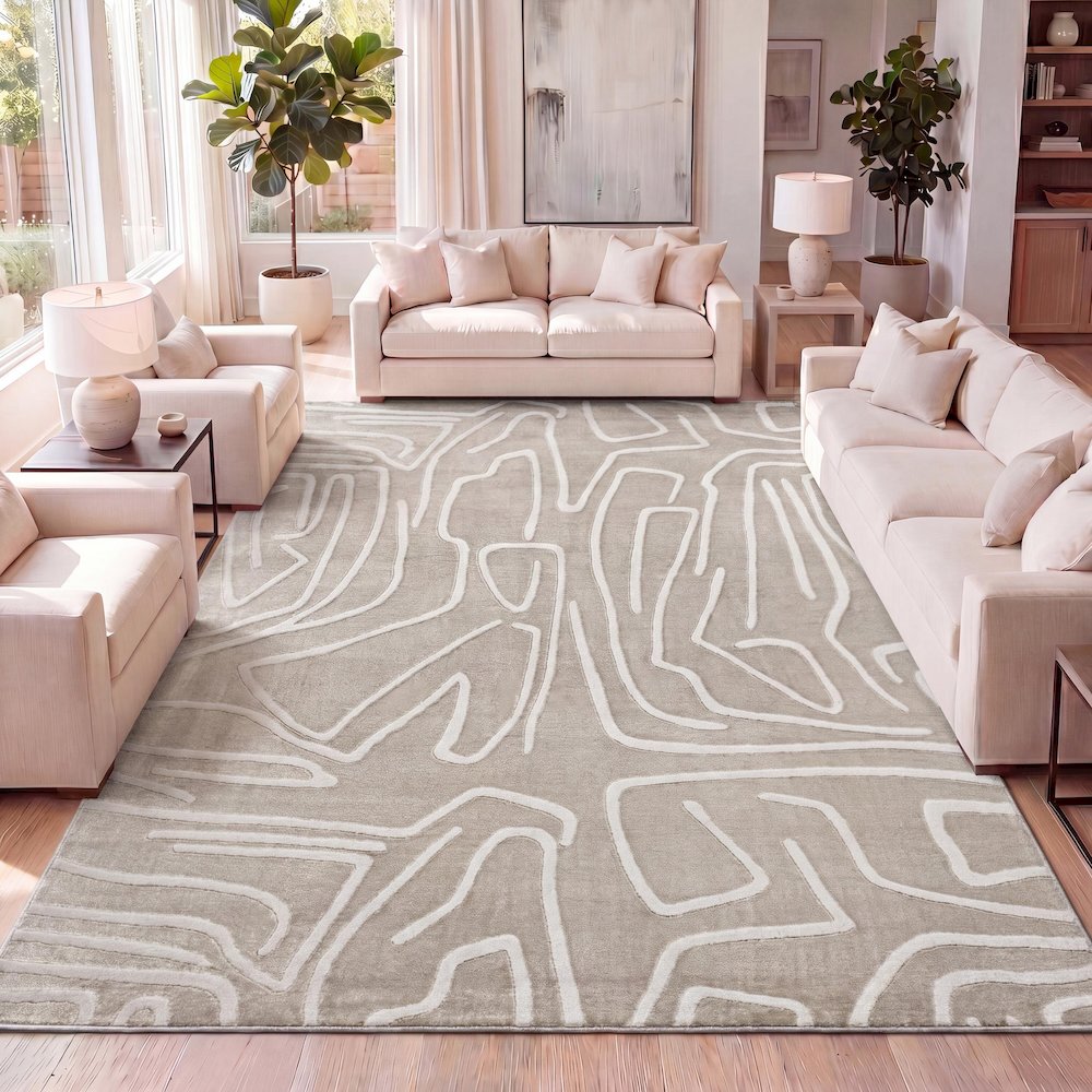 Alcina Modern Scandinavian Graphic Lines High-Low Area Rug. Picture 5