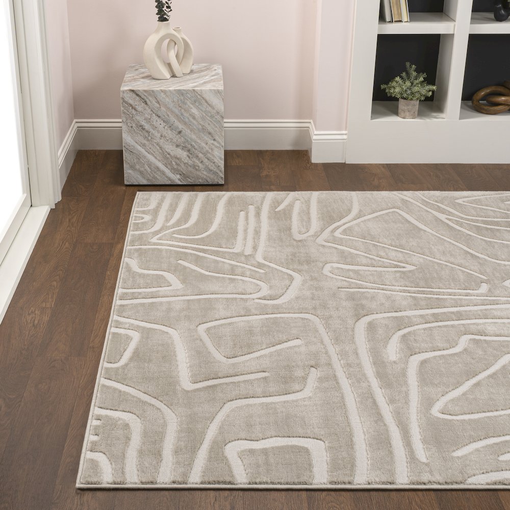 Alcina Modern Scandinavian Graphic Lines High-Low Area Rug. Picture 2