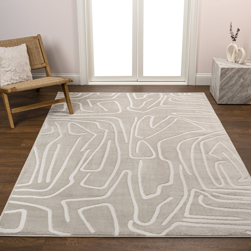 Alcina Modern Scandinavian Graphic Lines High-Low Area Rug. Picture 1