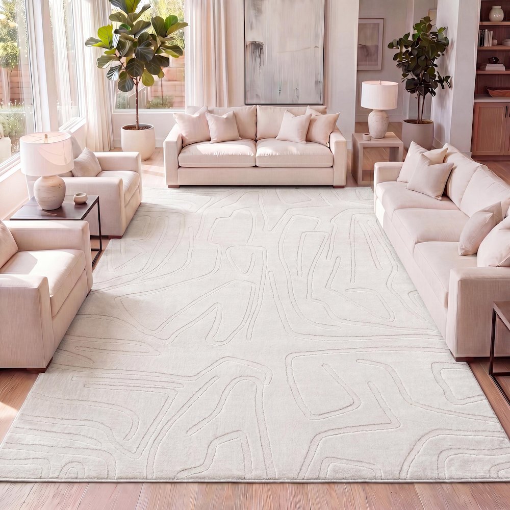 Alcina Modern Scandinavian Graphic Lines High-Low Area Rug. Picture 5