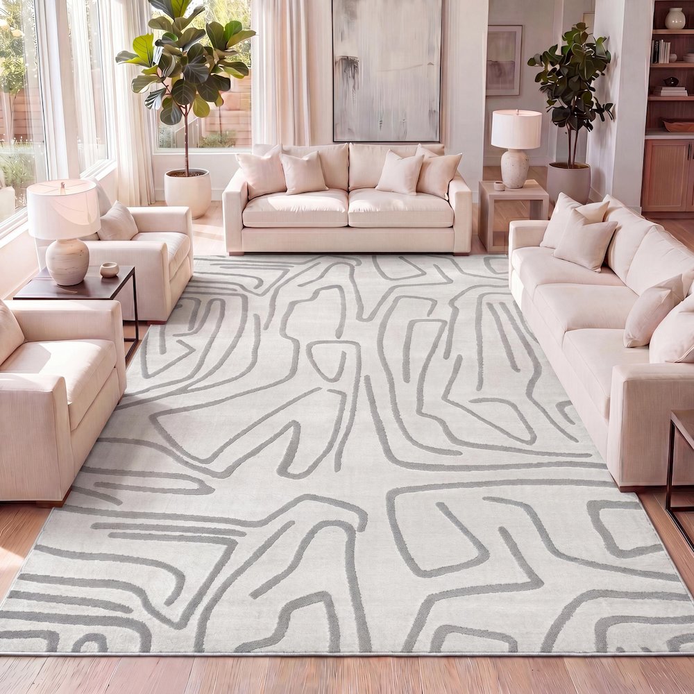 Alcina Modern Scandinavian Graphic Lines High-Low Area Rug. Picture 5