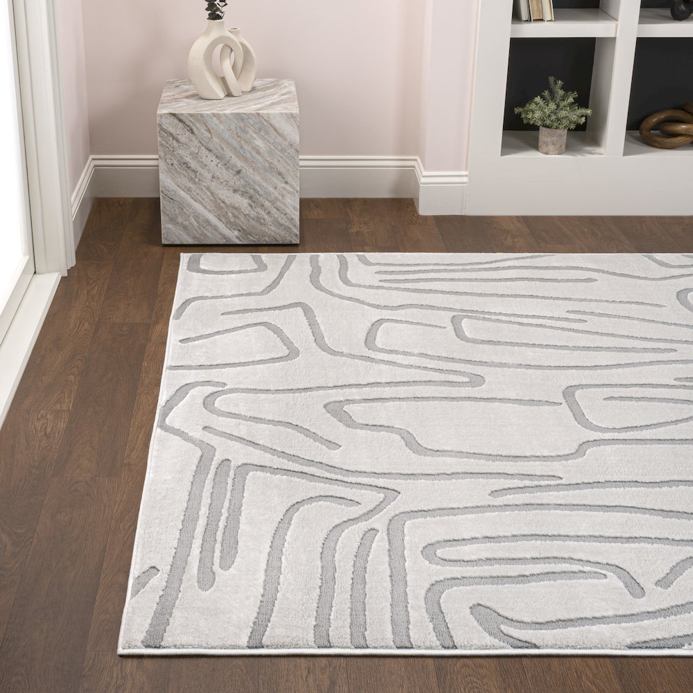Alcina Modern Scandinavian Graphic Lines High-Low Area Rug. Picture 2