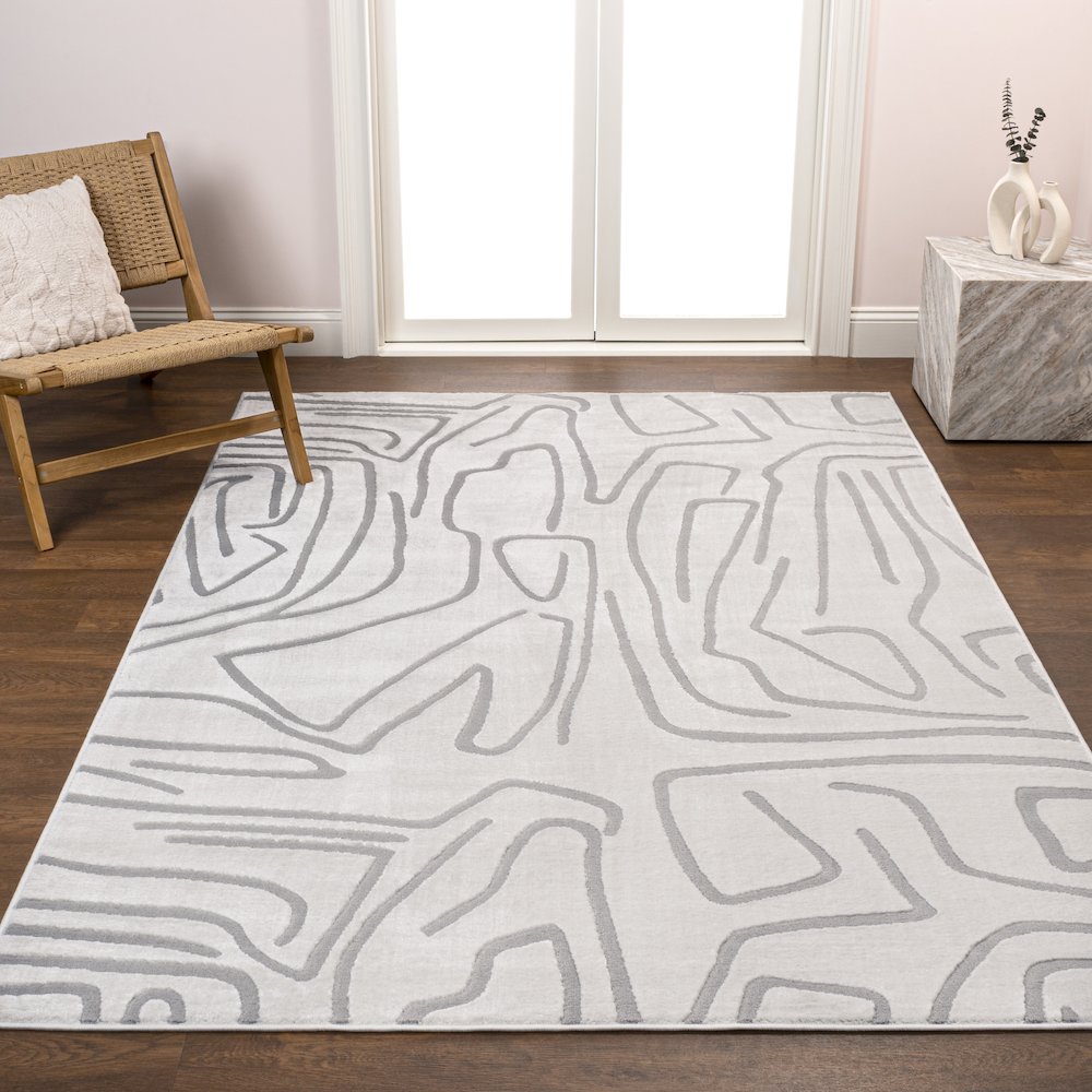 Alcina Modern Scandinavian Graphic Lines High-Low Area Rug. Picture 1
