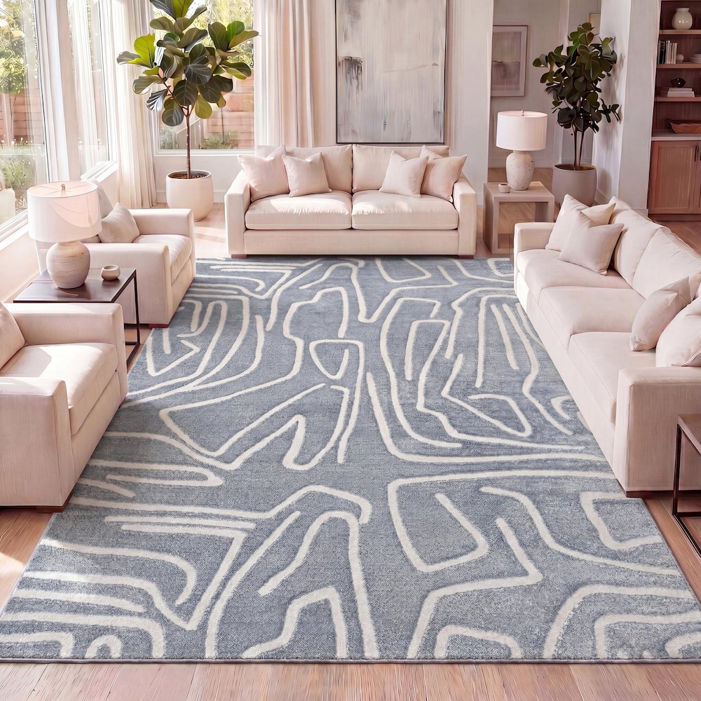 Alcina Modern Scandinavian Graphic Lines High-Low Area Rug. Picture 5